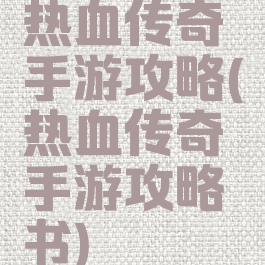 热血传奇手游攻略(热血传奇手游攻略书)