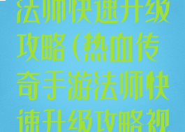 热血传奇手游法师快速升级攻略(热血传奇手游法师快速升级攻略视频)