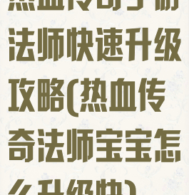 热血传奇手游法师快速升级攻略(热血传奇法师宝宝怎么升级快)