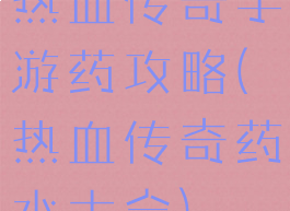 热血传奇手游药攻略(热血传奇药水大全)
