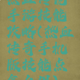 热血传说手游技能攻略(热血传奇手机版技能点怎么用)