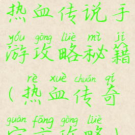 热血传说手游攻略秘籍(热血传奇官方攻略)