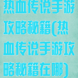 热血传说手游攻略秘籍(热血传说手游攻略秘籍在哪)
