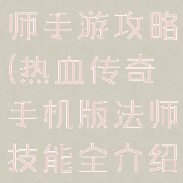 热血传说法师手游攻略(热血传奇手机版法师技能全介绍)