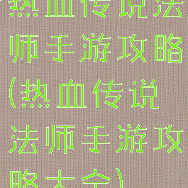 热血传说法师手游攻略(热血传说法师手游攻略大全)