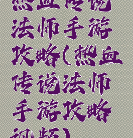 热血传说法师手游攻略(热血传说法师手游攻略视频)