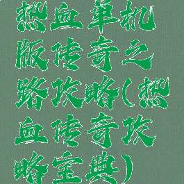 热血单机版传奇之路攻略(热血传奇攻略宝典)