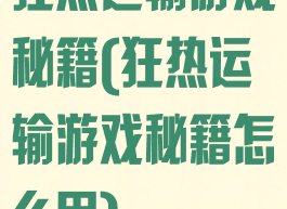 狂热运输游戏秘籍(狂热运输游戏秘籍怎么用)