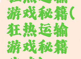 狂热运输游戏秘籍(狂热运输游戏秘籍攻略)