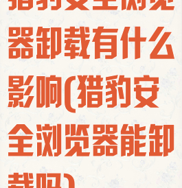 猎豹安全浏览器卸载有什么影响(猎豹安全浏览器能卸载吗)