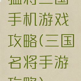 猛将三国手机游戏攻略(三国名将手游攻略)