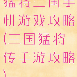 猛将三国手机游戏攻略(三国猛将传手游攻略)