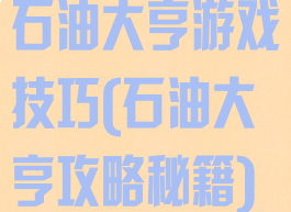 石油大亨游戏技巧(石油大亨攻略秘籍)