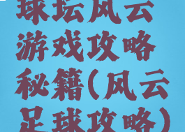 球坛风云游戏攻略秘籍(风云足球攻略)