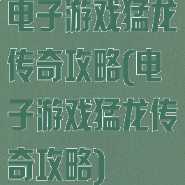 电子游戏猛龙传奇攻略(电子游戏猛龙传奇攻略)