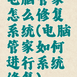 电脑管家怎么修复系统(电脑管家如何进行系统修复)