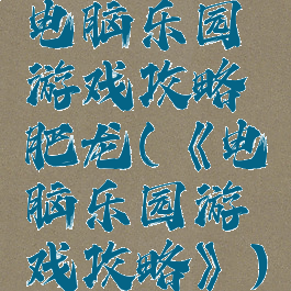 电脑乐园游戏攻略肥龙(《电脑乐园游戏攻略》)