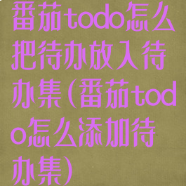 番茄todo怎么把待办放入待办集(番茄todo怎么添加待办集)
