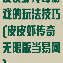 皮皮虾传奇游戏的玩法技巧(皮皮虾传奇无限版当易网)