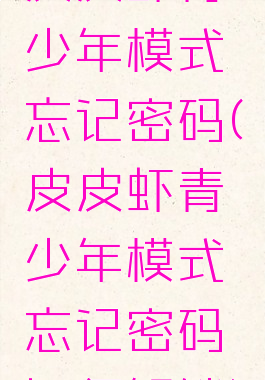 皮皮虾青少年模式忘记密码(皮皮虾青少年模式忘记密码如何解锁)