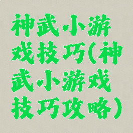神武小游戏技巧(神武小游戏技巧攻略)