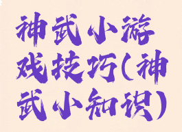 神武小游戏技巧(神武小知识)