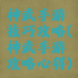 神武手游技巧攻略(神武手游攻略心得)