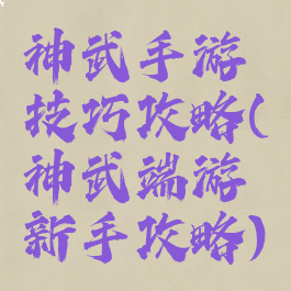 神武手游技巧攻略(神武端游新手攻略)