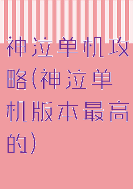 神泣单机攻略(神泣单机版本最高的)