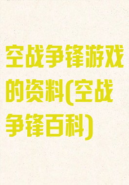 空战争锋游戏的资料(空战争锋百科)