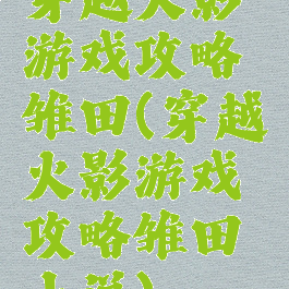 穿越火影游戏攻略雏田(穿越火影游戏攻略雏田小说)