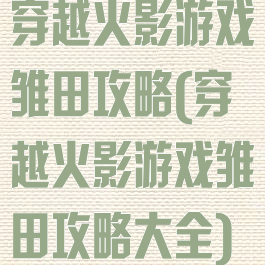 穿越火影游戏雏田攻略(穿越火影游戏雏田攻略大全)