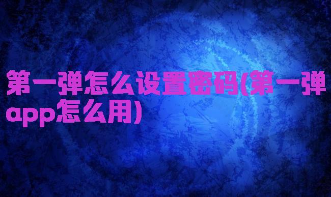 第一弹怎么设置密码(第一弹app怎么用)