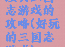 经典三国志游戏的攻略(好玩的三国志游戏)