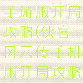 侠客风云传手游版开局攻略(侠客风云传手机版开局攻略)