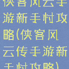 侠客风云手游新手村攻略(侠客风云传手游新手村攻略)