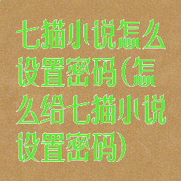 七猫小说怎么设置密码(怎么给七猫小说设置密码)