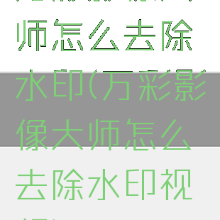 万彩影像大师怎么去除水印(万彩影像大师怎么去除水印视频)