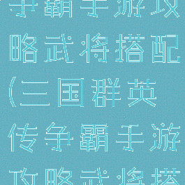 三国群英传争霸手游攻略武将搭配(三国群英传争霸手游攻略武将搭配技巧)