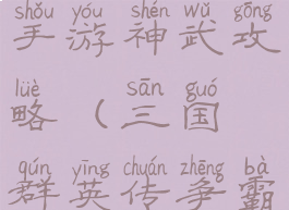 三国群英传手游神武攻略(三国群英传争霸神武攻略)