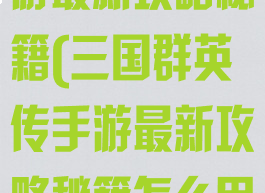 三国群英传手游最新攻略秘籍(三国群英传手游最新攻略秘籍怎么用)