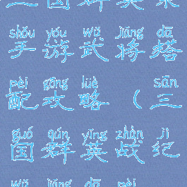 三国群英录手游武将搭配攻略(三国群英战纪武将搭配)