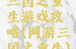 三国之重生游戏攻略(网游三国之重生)
