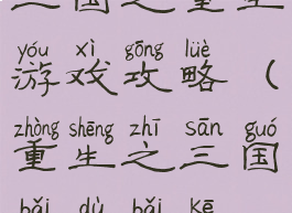 三国之重生游戏攻略(重生之三国百度百科)