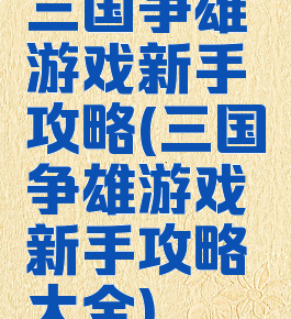 三国争雄游戏新手攻略(三国争雄游戏新手攻略大全)