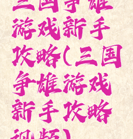 三国争雄游戏新手攻略(三国争雄游戏新手攻略视频)