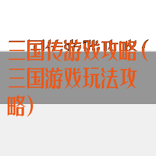 三国传游戏攻略(三国游戏玩法攻略)