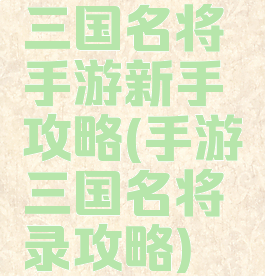 三国名将手游新手攻略(手游三国名将录攻略)