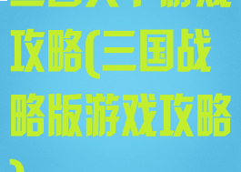 三国天下游戏攻略(三国战略版游戏攻略)
