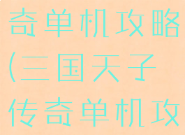 三国天子传奇单机攻略(三国天子传奇单机攻略大全)